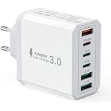 USB C Ladegerät, 6 Ports USB C Stecker Ladegerät Mehrfach mit PD 25W und QC 3.0 Ladeadapter, 40W Netzteil Schnellladegerät Ladestecker für iPhone 15 Pro Max 14 Plus 13 12 11 SE XR XS 8, iPad, Samsung